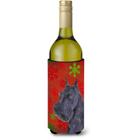 Schnauzer Red and Green Snowflakes Holiday Christmas Wine Bottle Beverage Insulator