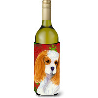 Cavalier Spaniel Red and Green Snowflakes Holiday Christmas Wine Bottle Beverage Insulator