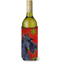 Scottish Terrier Red and Green Snowflakes Holiday Christmas Wine Bottle Beverage Insulator