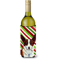 Corgi Candy Cane Holiday Christmas Wine Bottle Beverage Insulator Beverage Insulator Hugger