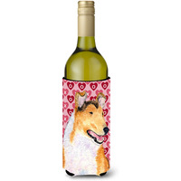 Collie Smooth Hearts Love Valentine's Day Portrait Wine Bottle Beverage Insulator Beverage Insulator Hugger