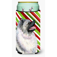 Keeshond Candy Cane Holiday Christmas  Tall Boy Beverage Insulator Beverage Insulator Hugger