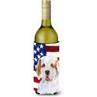 USA American Flag with Clumber Spaniel Wine Bottle Beverage Insulator Beverage Insulator Hugger