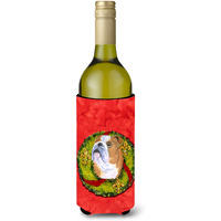 Bulldog English Cristmas Wreath Wine Bottle Beverage Insulator Beverage Insulator Hugger SS4181LITERK