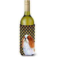 English Toy Spaniel Candy Corn Halloween Portrait Wine Bottle Beverage Insulator Beverage Insulator Hugger
