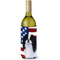 USA American Flag with Japanese Chin Wine Bottle Beverage Insulator Beverage Insulator Hugger