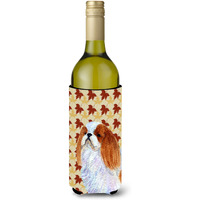 English Toy Spaniel Fall Leaves Portrait Wine Bottle Beverage Insulator Beverage Insulator Hugger