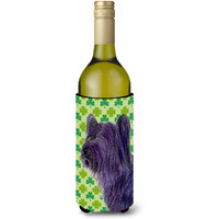 Skye Terrier St. Patrick's Day Shamrock Portrait Wine Bottle Beverage Insulator Beverage Insulator Hugger