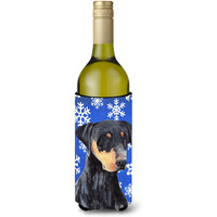 Doberman Winter Snowflakes Holiday Wine Bottle Beverage Insulator Beverage Insulator Hugger