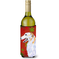 Borzoi Red and Green Snowflakes Holiday Christmas Wine Bottle Beverage Insulator Beverage Insulator Hugger