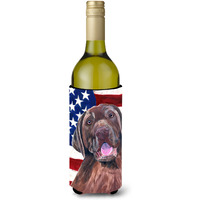 USA American Flag with Labrador Wine Bottle Beverage Insulator Beverage Insulator Hugger SC9029LITERK