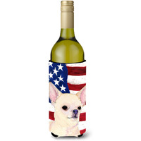 USA American Flag with Chihuahua Wine Bottle Beverage Insulator Beverage Insulator Hugger