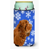 Sussex Spaniel Winter Snowflakes Holiday  Tall Boy Beverage Insulator Beverage Insulator Hugger