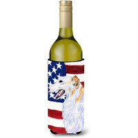 USA American Flag with Borzoi Wine Bottle Beverage Insulator Beverage Insulator Hugger