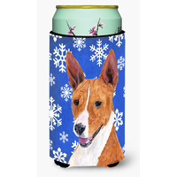 Basenji Winter Snowflakes Holiday  Tall Boy Beverage Insulator Beverage Insulator Hugger