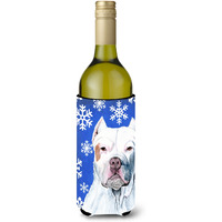 Pit Bull Winter Snowflakes Holiday Wine Bottle Beverage Insulator Beverage Insulator Hugger