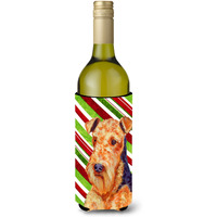 Airedale Candy Cane Holiday Christmas Wine Bottle Beverage Insulator Beverage Insulator Hugger
