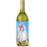 Shih Tzu in Summer Flowers Wine Bottle Beverage Insulator Beverage Insulator Hugger