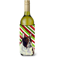 French Bulldog Candy Cane Holiday Christmas Wine Bottle Beverage Insulator Beverage Insulator Hugger