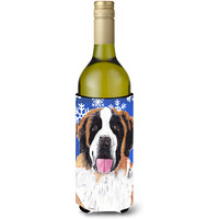 Saint Bernard Winter Snowflakes Holiday Wine Bottle Beverage Insulator Beverage Insulator Hugger