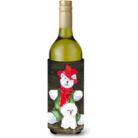 Bichon Frise with Teddy Bear Wine Bottle Beverage Insulator Beverage Insulator Hugger