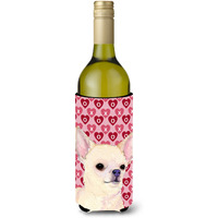 Chihuahua Hearts Love and Valentine's Day Portrait Wine Bottle Beverage Insulator Beverage Insulator Hugger