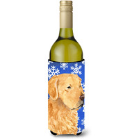 Golden Retriever Winter Snowflakes Holiday Wine Bottle Beverage Insulator Beverage Insulator Hugger