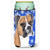 Boxer Winter Snowflakes Holiday  Tall Boy Beverage Insulator Beverage Insulator Hugger