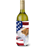 USA American Flag with Jack Russell Terrier Wine Bottle Beverage Insulator Beverage Insulator Hugger
