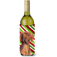 Vizsla Candy Cane Holiday Christmas Wine Bottle Beverage Insulator Beverage Insulator Hugger SC9338LITERK
