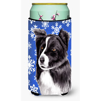 Border Collie Winter Snowflakes Holiday  Tall Boy Beverage Insulator Beverage Insulator Hugger