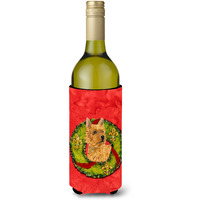 Norwich Terrier Cristmas Wreath Wine Bottle Beverage Insulator Beverage Insulator Hugger