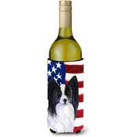 USA American Flag with Papillon Wine Bottle Beverage Insulator Beverage Insulator Hugger