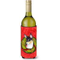 Fox Terrier Cristmas Wreath Wine Bottle Beverage Insulator Beverage Insulator Hugger SS4205LITERK