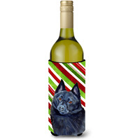Schipperke Candy Cane Holiday Christmas Wine Bottle Beverage Insulator Beverage Insulator Hugger
