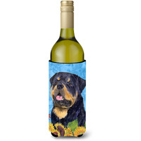Rottweiler in Summer Flowers Wine Bottle Beverage Insulator Beverage Insulator Hugger