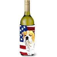 USA American Flag with Bulldog English Wine Bottle Beverage Insulator Beverage Insulator Hugger