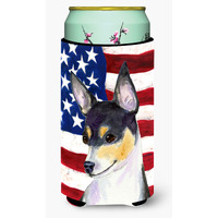 USA American Flag with Fox Terrier  Tall Boy Beverage Insulator Beverage Insulator Hugger