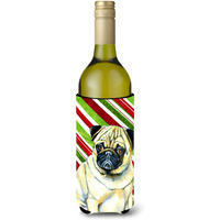 Pug Candy Cane Holiday Christmas Wine Bottle Beverage Insulator Beverage Insulator Hugger