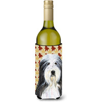 Bearded Collie Fall Leaves Portrait Wine Bottle Beverage Insulator Beverage Insulator Hugger SS4359LITERK