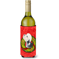 Dandie Dinmont Terrier Cristmas Wreath Wine Bottle Beverage Insulator Beverage Insulator Hugger