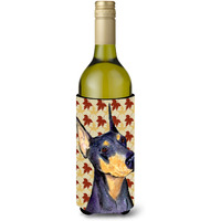 Doberman Fall Leaves Portrait Wine Bottle Beverage Insulator Beverage Insulator Hugger SS4361LITERK