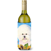 Bichon Frise in Summer Flowers Wine Bottle Beverage Insulator Beverage Insulator Hugger