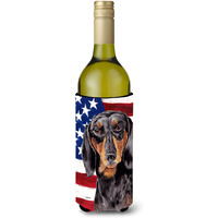USA American Flag with Dachshund Wine Bottle Beverage Insulator Beverage Insulator Hugger