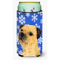 Border Terrier Winter Snowflakes Holiday  Tall Boy Beverage Insulator Beverage Insulator Hugger