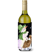 Snowman with English Springer Spaniel Wine Bottle Beverage Insulator Beverage Insulator Hugger