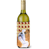 Bulldog English Fall Leaves Portrait Wine Bottle Beverage Insulator Beverage Insulator Hugger SS4365LITERK