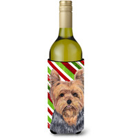 "Caroline's Treasures SC9348LITERK Yorkie Candy Cane Holiday Christmas Wine Bottle Koozie Hugger, 750 mL, Multicolor"