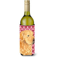 Golden Retriever Hearts Love Valentine's Day Wine Bottle Beverage Insulator Beverage Insulator Hugger