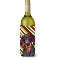 Dachshund Candy Cane Holiday Christmas Wine Bottle Beverage Insulator Beverage Insulator Hugger LH9223LITERK